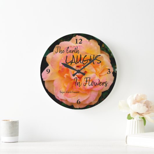 Perzik Geel Roze Blend Roos Flower Foto Grote Klok (Huis)