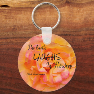 Perzik Geel Roze Blend Roos Flower Foto Sleutelhanger
