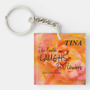 Perzik Geel Roze Blend Roos Flower Foto Sleutelhanger