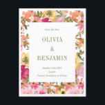 Perzik Geel Waterverf Bloemen Bruiloft Briefkaart<br><div class="desc">Trendy Perzik Roze Geel Waterverf Bloemen Bruiloft Save the Date Briefkaart</div>
