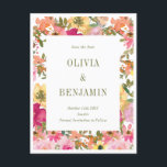 Perzik Geel Waterverf Bloemen Bruiloft Briefkaart<br><div class="desc">Trendy Perzik Roze Geel Waterverf Bloemen Bruiloft Save the Date Briefkaart</div>