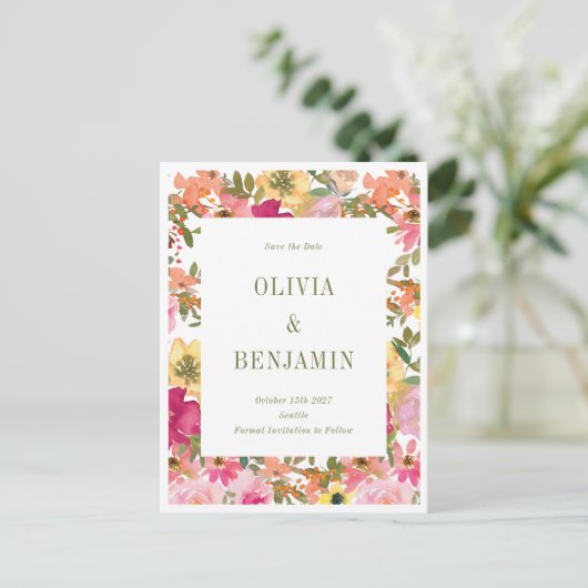 Perzik Geel Waterverf Bloemen Bruiloft Briefkaart (Staand voorkant)