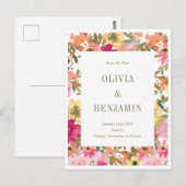 Perzik Geel Waterverf Bloemen Bruiloft Briefkaart (Voorkant / Achterkant)