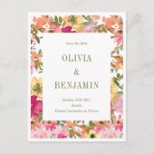 Perzik Geel Waterverf Bloemen Bruiloft Briefkaart (Voorkant)