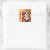 perzik gefeliciteerd nieuwe baby foto vierkante sticker (Tas)