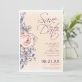 Perzik gekleurde bloemenbruiloft Save the Date Kaa (Staand voorkant)