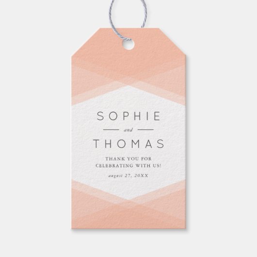 Perzik gelaagde geometrische & lichte salie bruilo cadeaulabel (Voorkant)