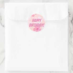 Perzik Gelukkige Verjaardag Roze Perzik Flower Pow Ronde Sticker