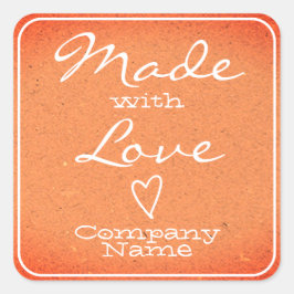 Perzik gemaakt met liefdeslabels Kraft Paper Heart Vierkante Sticker