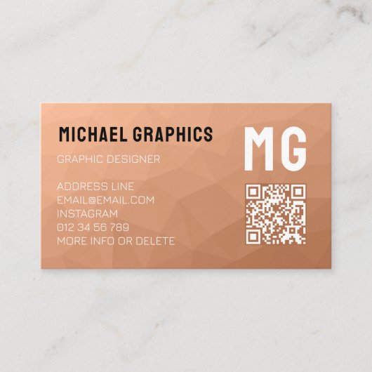 Perzik geometrisch meshpatroon QR-code Monogram Visitekaartje (Voorkant)