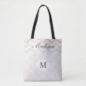 Perzik Geometrische Bruidsmeisje Trendy Monogram Tote Bag (Voorkant)