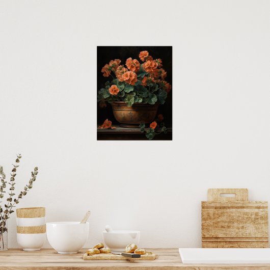 Perzik Geranium Bloemen Art Print Poster (Keuken)