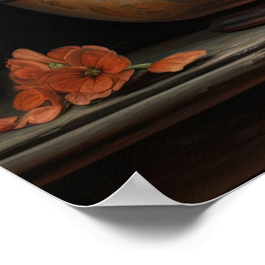 Perzik Geranium Bloemen Art Print Poster (Hoek)