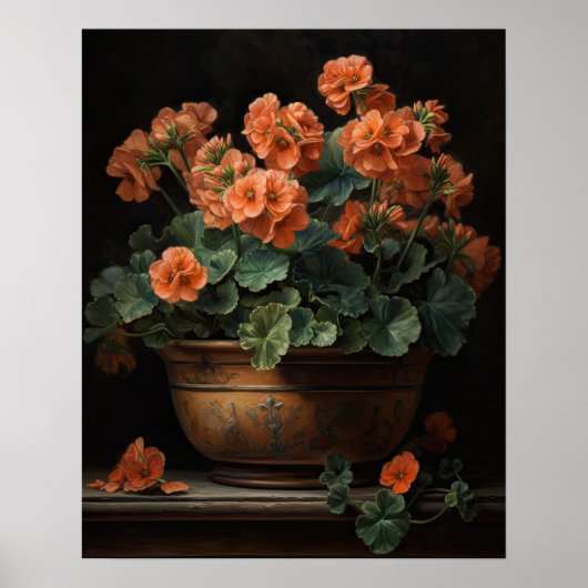 Perzik Geranium Bloemen Art Print Poster (Voorkant)
