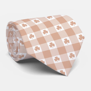 Perzik geruite Shamrock Klaver Retro Necktie Stropdas