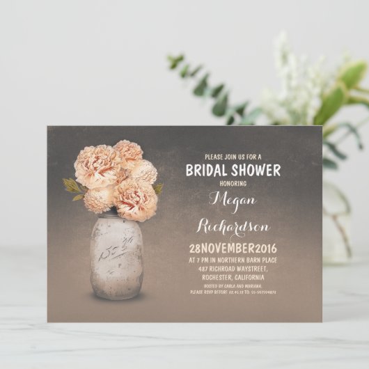 Perzik geschilderd metselaar potje rustiek vrijgez kaart (Staand voorkant)