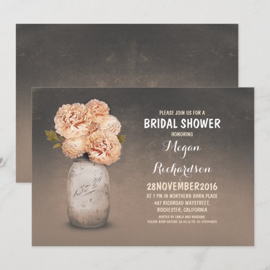 Perzik geschilderd metselaar potje rustiek vrijgez kaart (Voorkant / Achterkant)