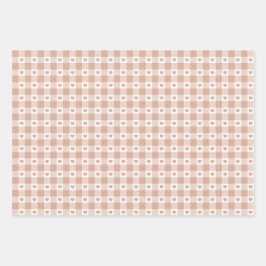 Perzik Gestreepte Hart Gingham Retro Kleur Inpakpapier Vel