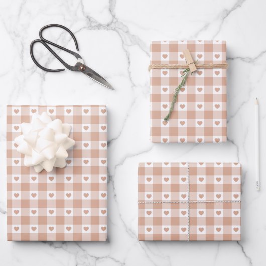 Perzik Gestreepte Hart Gingham Retro Kleur Inpakpapier Vel (Voorkant)