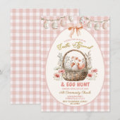 Perzik Gingham Bloemige Paasbrunch en Eiersoeken Kaart (Voorkant / Achterkant)