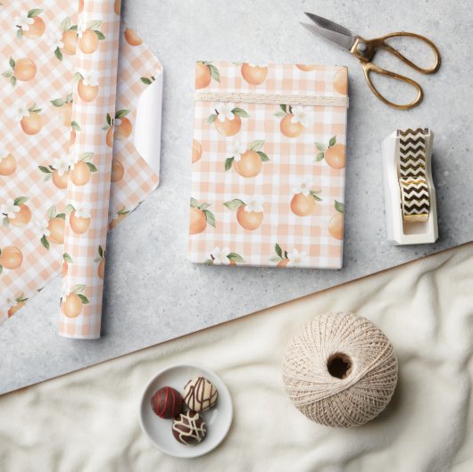 Perzik Gingham Cadeau voor Babyborrel Cadeaupapier (Crafts)