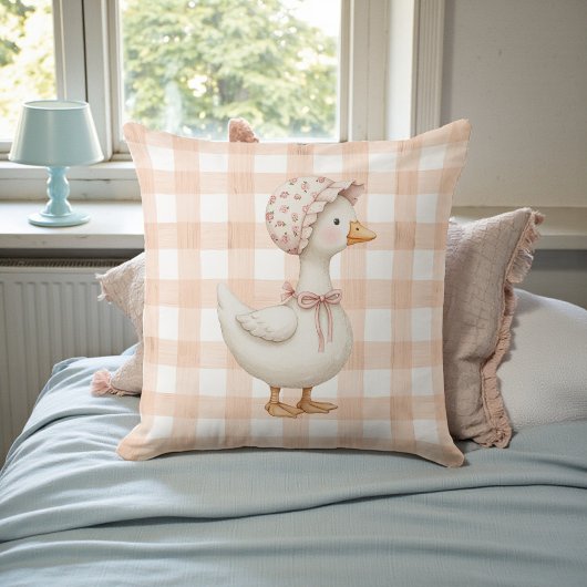 Perzik Gingham Gans Watercolor Kussen