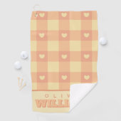 Perzik Gingham Hart Patroon, Schattig Kawaii Gerui Golfhanddoek (Insitu)
