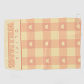 Perzik Gingham Hart Patroon, Schattig Kawaii Gerui Golfhanddoek (Horizontaal)