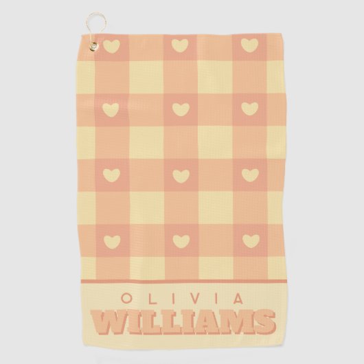 Perzik Gingham Hart Patroon, Schattig Kawaii Gerui Golfhanddoek (Voorkant)