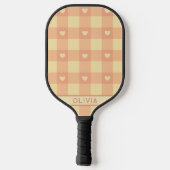 Perzik Gingham Hart Patroon, Schattig Kawaii Gerui Pickleball Paddle (Achterkant)
