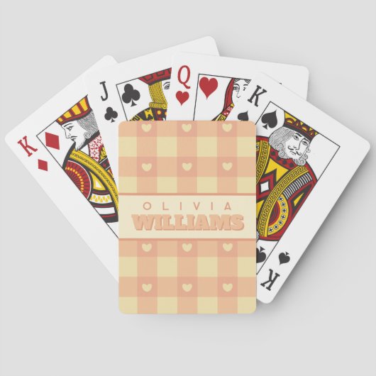 Perzik Gingham Hart Patroon, Schattig Kawaii Gerui Pokerkaarten (Achterkant)