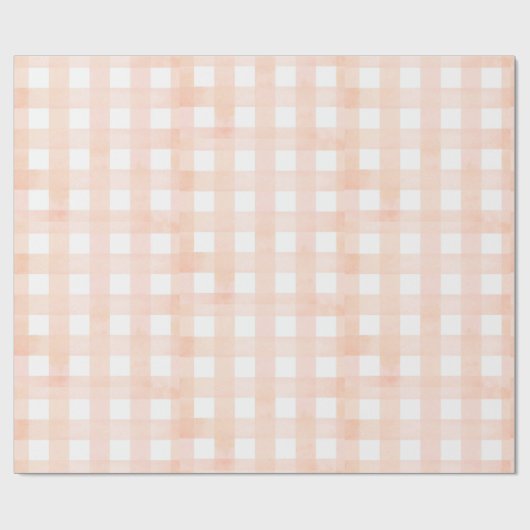Perzik Gingham Trouw Bruids Baby Shower Cadeaupapier (Vlak)