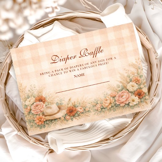 Perzik Gingham Western Bloemen Diapper Loterij Informatiekaartje