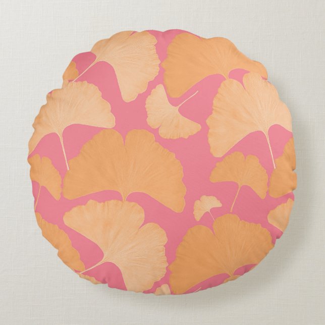 Perzik Ginkgo Botanische Droom 1 Rond Kussen (Voorkant)