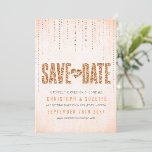 Perzik Glitter Look Save The Date (Staand voorkant)