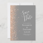 Perzik Glitter Rand Grijs Save the Date Aankondiging (Voorkant)