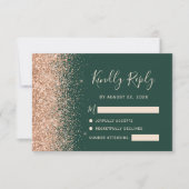 Perzik Glitter Smaragdgroene Trouw RSVP Kaartje (Voorkant)