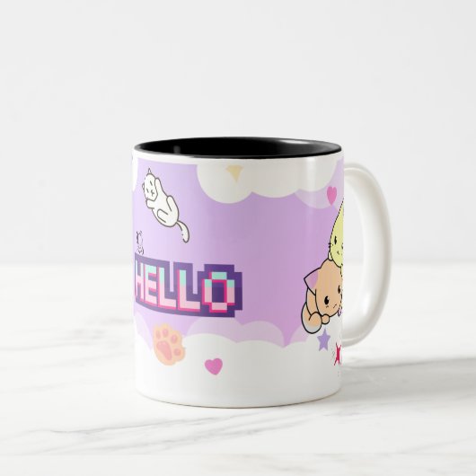 Perzik & Goma - Mochi Mochi Perzikkatten Tweetone Tweekleurige Koffiemok (Voorkant rechts)