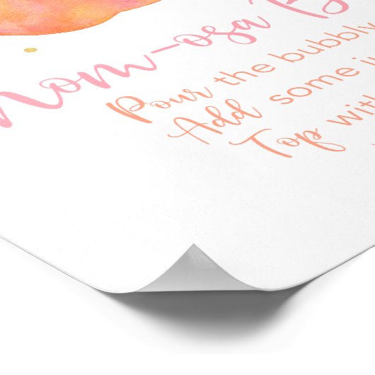 Perzik Goud Baby shower Mimosa Bar Sign Poster (Hoek)