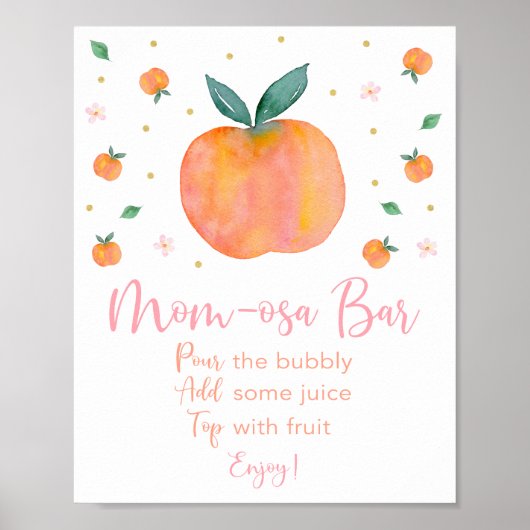 Perzik Goud Baby shower Mimosa Bar Sign Poster (Voorkant)