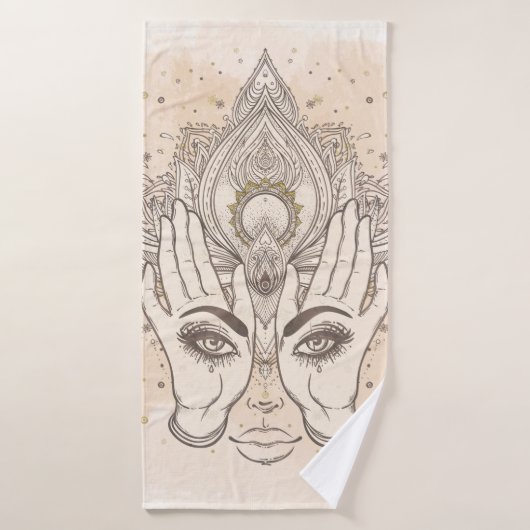 Perzik & Goud Boho Lotus Bloem Schoonheid Bad Handdoek (Badhanddoek)