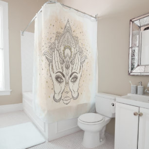 Perzik & Goud Boho Lotus Bloem Schoonheid Douchegordijn