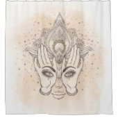 Perzik & Goud Boho Lotus Bloem Schoonheid Douchegordijn (Voorkant)