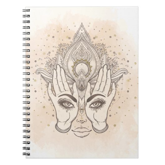 Perzik & Goud Boho Lotus Bloem Schoonheid Notitieboek (Voorkant)