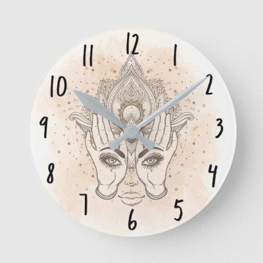 Perzik & Goud Boho Lotus Bloem Schoonheid Ronde Klok (Voorkant)