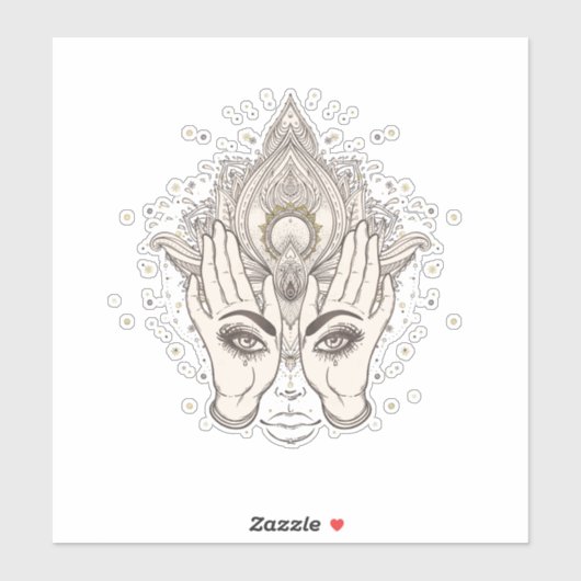 Perzik & Goud Boho Lotus Bloem Schoonheid Sticker (Vel)