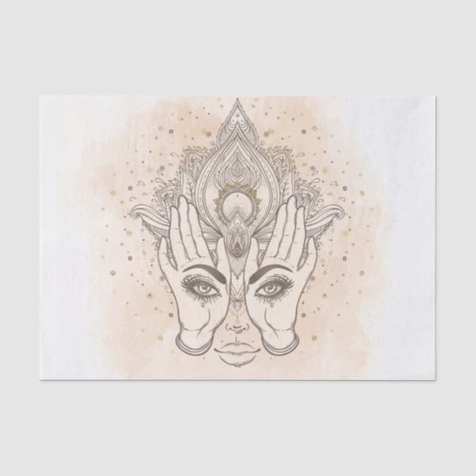 Perzik & Goud Boho Lotus Bloem Schoonheid Tissuepapier (Voorkant)