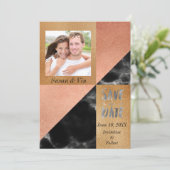 Perzik Goud en Zwarte Marmer Geometrisch Save The Date (Staand voorkant)