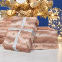 Perzik Goud Glam Dragonflies Cadeaupapier