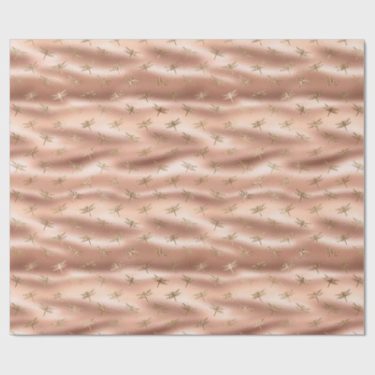 Perzik Goud Glam Dragonflies Cadeaupapier (Vlak)